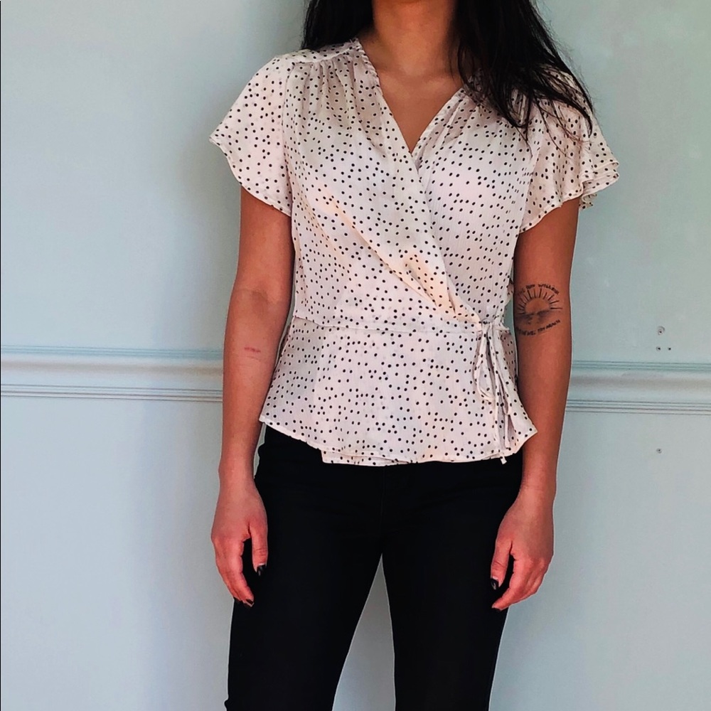 Ivory polka dot wrap blouse